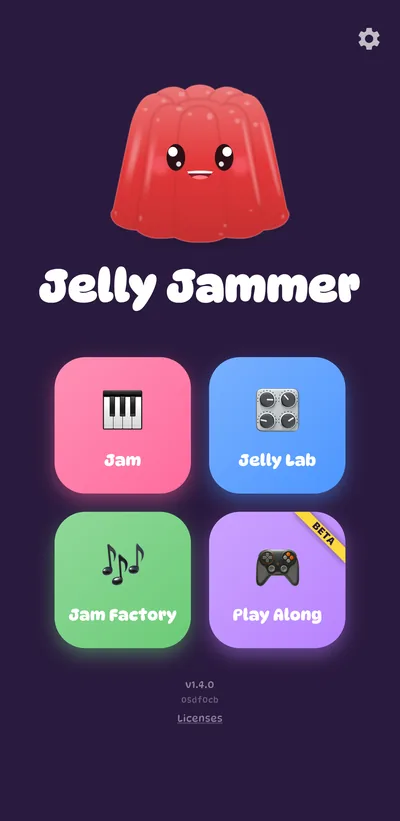 The Jelly Jammer home screen with its four room cards
