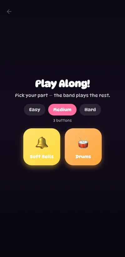 Choosing a part and a difficulty in Play Along