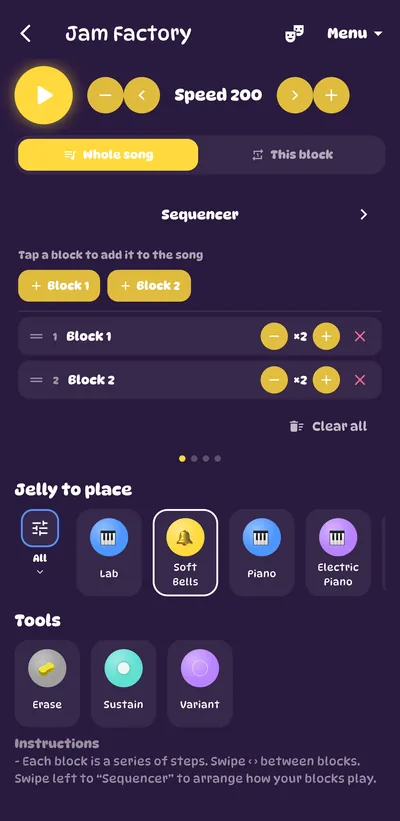 The Sequencer page arranging blocks and repeats